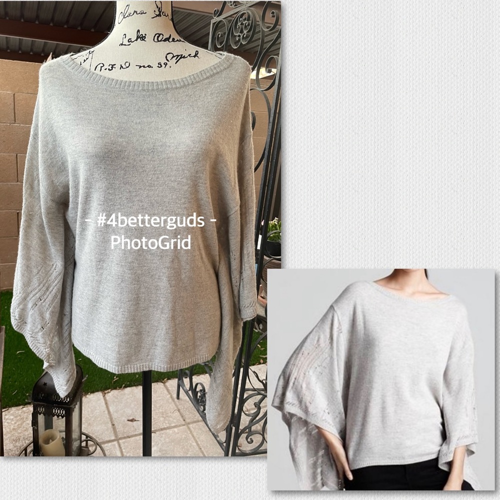 BCBGMAXAZRIA Hans Poncho Pointelle Cutout Wool Angora Lightweight Sweater Small